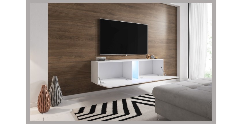 Meuble TV suspendu design SPEED, 160 cm, 1 porte, coloris noir avec LED intégrée.