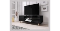 Meuble TV design EDEN 140 cm, 2 portes et 2 niches, coloris noir. Type scandinave.