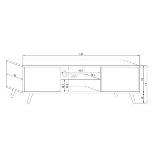 Meuble TV design EDEN 140 cm, 2 portes et 2 niches, coloris noir. Type scandinave.