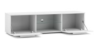 Meuble TV design LEON 140 cm. 2 portes et niche coloris blanc et blanc brillant