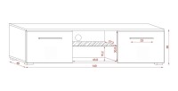 Meuble TV design LEON 140 cm. 2 portes et niche coloris blanc et blanc brillant