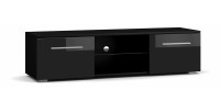 Meuble TV design LEON 140 cm. 2 portes et niche coloris noir et brillant