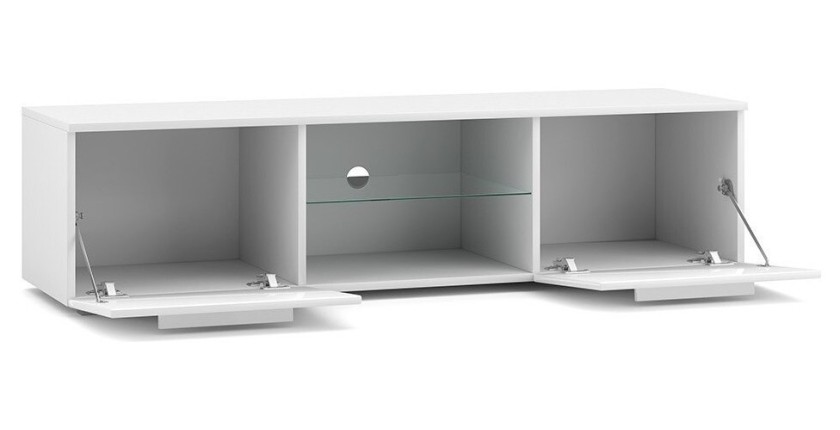 Meuble TV design LEON 140 cm. 2 portes et niche coloris noir et brillant