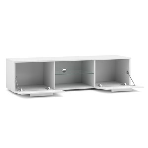 Meuble TV design LEON 140 cm. 2 portes et niche coloris noir et brillant