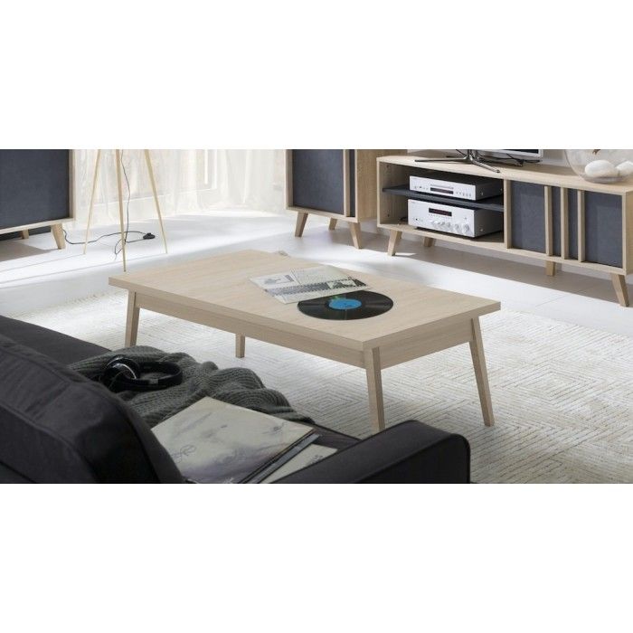 Table basse MALMO 135cm chêne clair vue dans un décor 3D