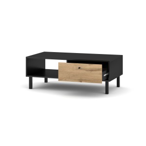 Table basse industrielle SPEBO 1 tiroir et 1 niche, coloris noir mat et chêne wotan