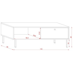 Table basse industrielle SPEBO 1 tiroir et 1 niche, coloris noir mat et chêne wotan