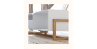 Table basse design GEILO 1 tiroir et 2 niches, coloris hêtre et blanc mat
