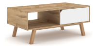 Table basse design AOMORI 1 tiroir et 1 niche, coloris chêne et blanc mat