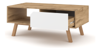 Table basse design AOMORI 1 tiroir et 1 niche, coloris chêne et blanc mat