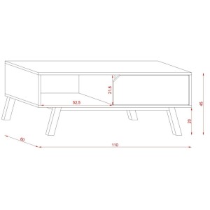 Table basse design AOMORI 1 tiroir et 1 niche, coloris chêne et blanc mat