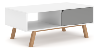 Table basse design AOMORI 1 tiroir et 1 niche, coloris blanc et gris mat