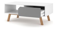 Table basse design AOMORI 1 tiroir et 1 niche, coloris blanc et gris mat