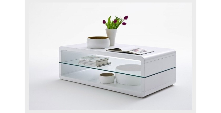 Table basse collection LEVIS. Meuble type CONTEMPORAIN coloris blanc. Effet tendance pour votre salon.