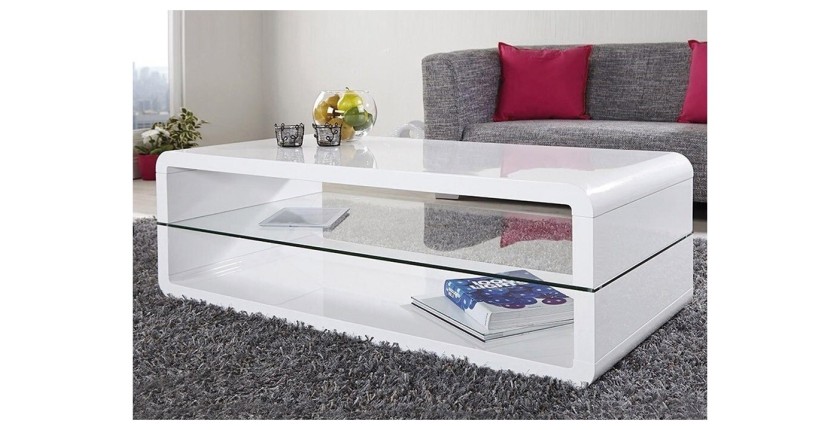 Table basse collection LEVIS. Meuble type CONTEMPORAIN coloris blanc. Effet tendance pour votre salon.