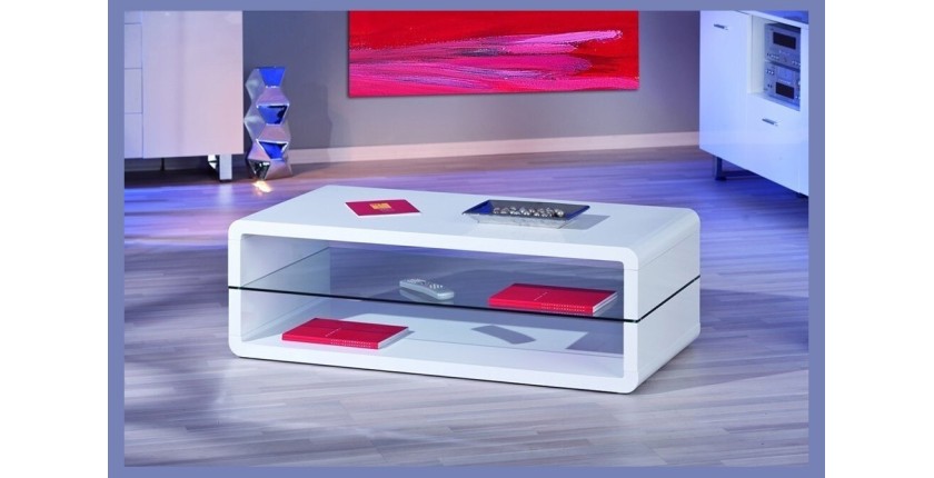 Table basse collection LEVIS. Meuble type CONTEMPORAIN coloris blanc. Effet tendance pour votre salon.