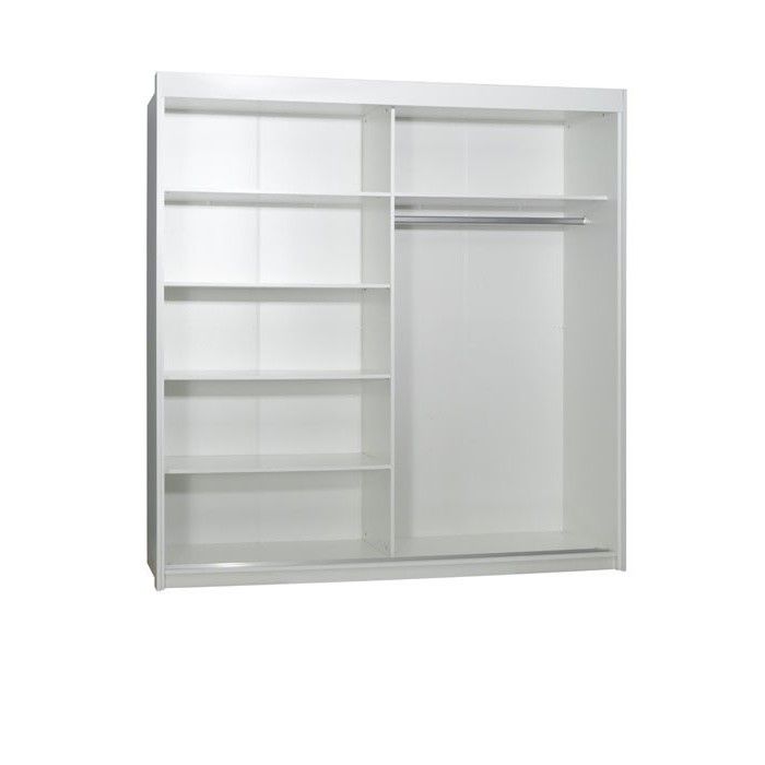 Armoire, garde robe ARSALA 200 cm deux portes coulissantes. Dressing complet avec miroir, penderie et étagères. Coloris blanc