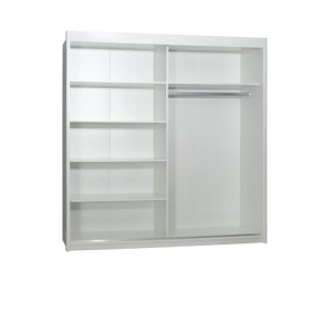 Armoire, garde robe ARSALA blanche 200 cm deux portes coulissantes. Dressing complet, penderie et étagères. Type scandinave