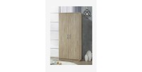 Armoire \ Garde robe SAVIS, 2 portes, contemporaine chêne Sonoma et poignées grises.