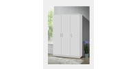 Armoire\Garde robe BURDUR, 3 portes, contemporaine blanche et poignées grises.