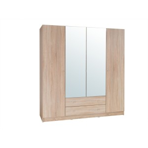 Armoire 4 portes de 2 mètres avec miroirs pour chambre à coucher MAXIM coloris dab sonoma.