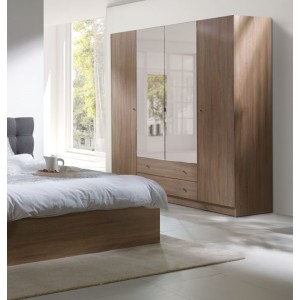 Armoire 4 portes de 2 mètres avec miroirs pour chambre à coucher MAXIM coloris dab sonoma.