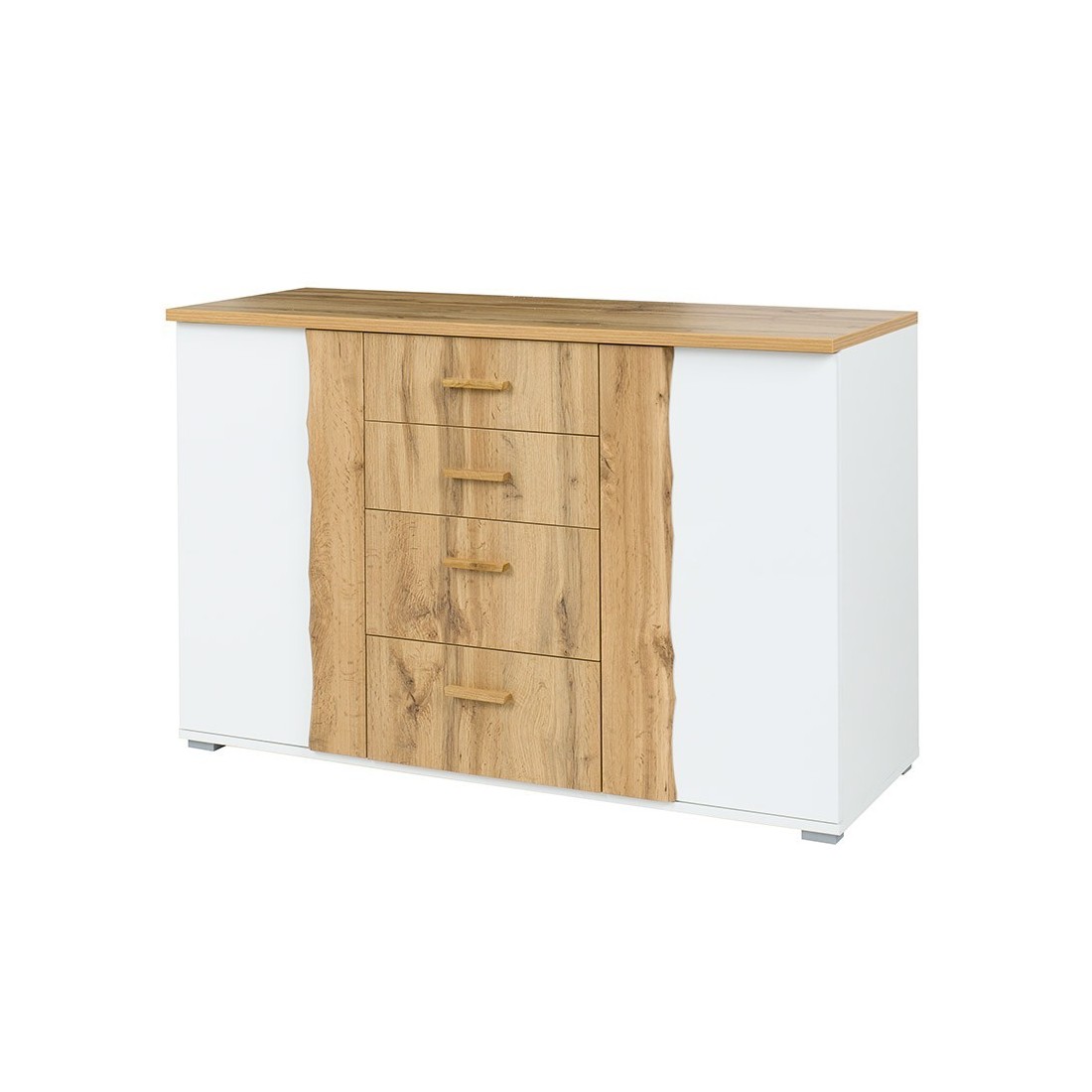 Commode WOOD. Coloris chêne et blanc. Meuble design, idéal pour votre chambre