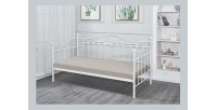 Lit design blanc AMELIE 90x200 cm une place, avec sommier, pour une chambre adulte ou ado.
