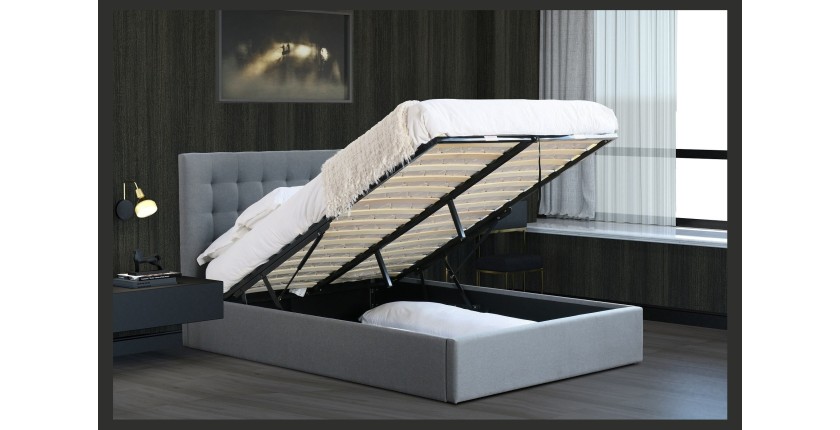 Lit design gris LUXAR 140cm deux places, avec sommier, pour une chambre adulte ou ado.
