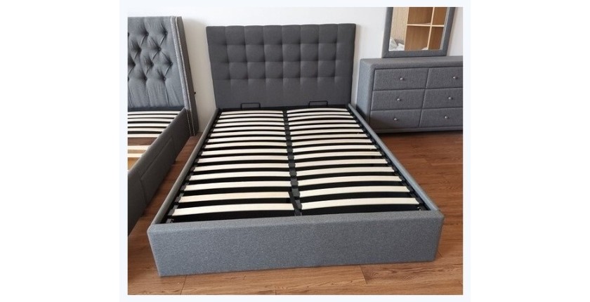Lit design gris LUXAR 140cm deux places, avec sommier, pour une chambre adulte ou ado.