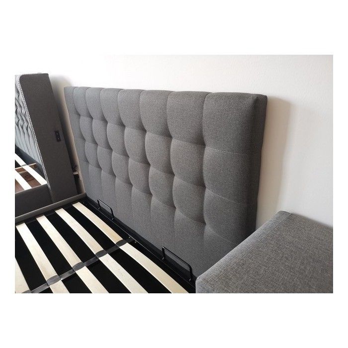 Lit design gris LUXAR 140cm deux places, avec sommier, pour une chambre adulte ou ado.