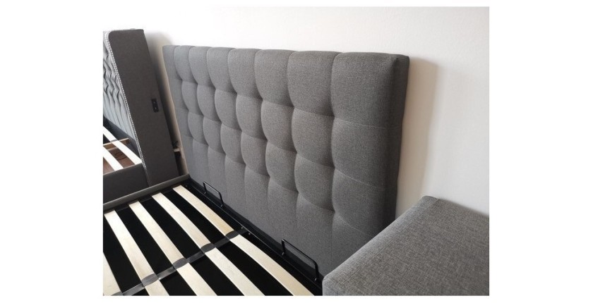 Lit design gris LUXAR 140cm deux places, avec sommier, pour une chambre adulte ou ado.