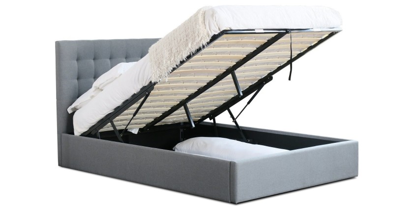 Lit design gris LUXAR 140cm deux places, avec sommier, pour une chambre adulte ou ado.