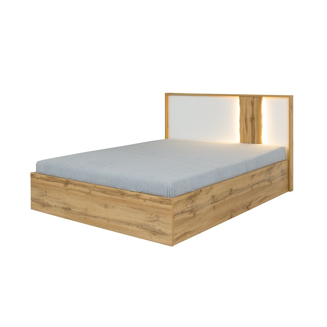 Lit adulte design WOOD 160 x 200 cm + LED dans la tête de lit. Meuble design idéal pour votre chambre.