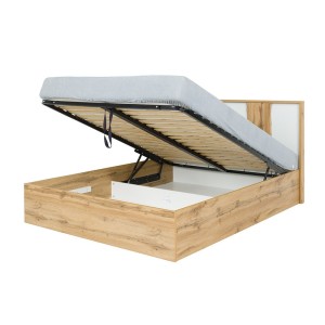 Lit adulte design WOOD 180 x 200 cm + option coffre + LED dans la tête de lit. Meuble design, idéal pour votre chambre.