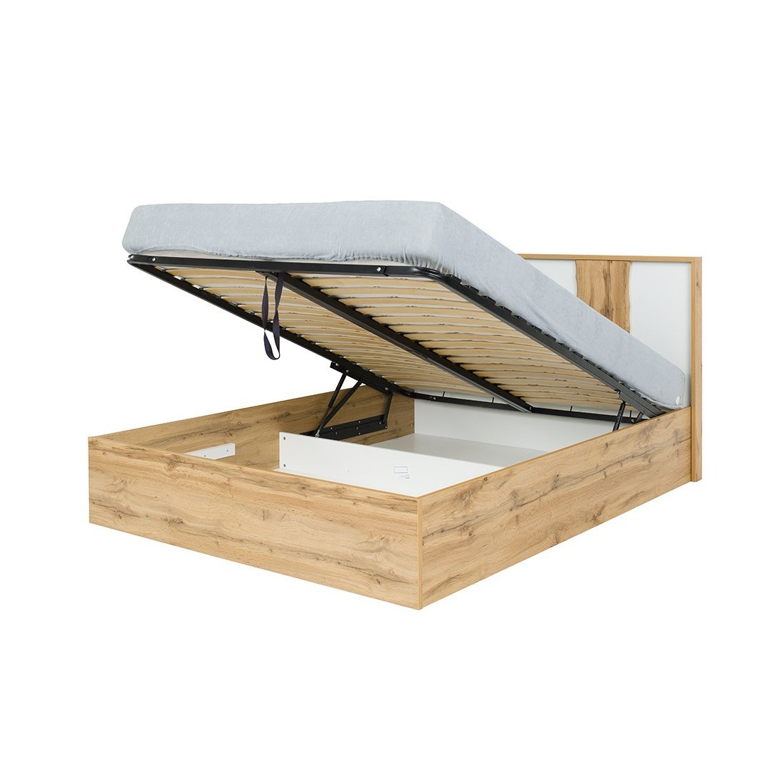 Lit adulte design WOOD 180 x 200 cm + option coffre + LED dans la tête de lit. Meuble design, idéal pour votre chambre.