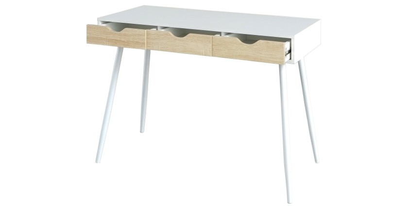 Bureau FLORIDA scandinave 3 tiroirs coloris blanc