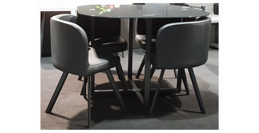 Ensemble CANNES table + 4 chaises noir. Idéal pour cuisine ou salle à manger.
