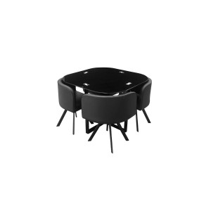 Ensemble CANNES table + 4 chaises noir. Idéal pour cuisine ou salle à manger.