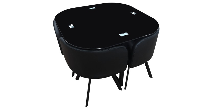 Ensemble CANNES table + 4 chaises noir. Idéal pour cuisine ou salle à manger.
