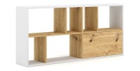 Étagère design JERICHO, 160 cm, 6 niches, design et moderne, coloris blanc mat et chêne