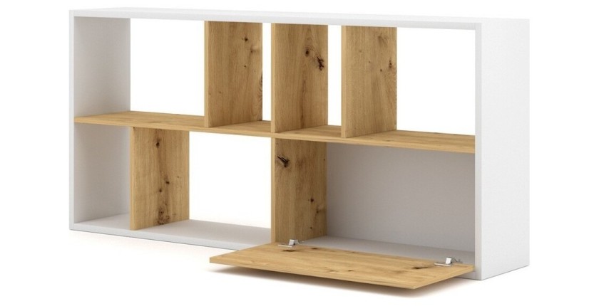 Étagère design JERICHO, 160 cm, 6 niches, design et moderne, coloris blanc mat et chêne