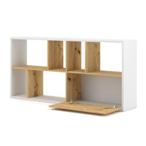 Étagère design JERICHO, 160 cm, 6 niches, design et moderne, coloris blanc mat et chêne