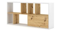 Étagère design JERICHO, 160 cm, 6 niches, design et moderne, coloris blanc mat et chêne