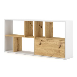 Étagère design JERICHO, 160 cm, 6 niches, design et moderne, coloris blanc mat et chêne