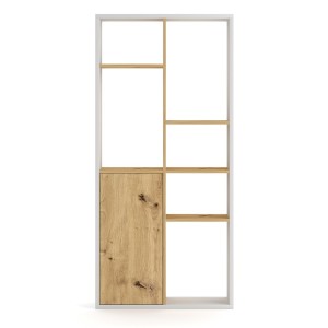 Étagère design JERICHO, 160 cm, 6 niches, design et moderne, coloris blanc mat et chêne
