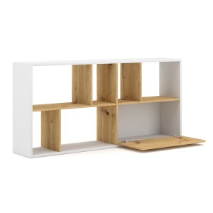 Étagère design JERICHO, 160 cm, 6 niches, design et moderne, coloris blanc mat et chêne