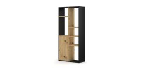 Étagère design JERICHO, 160 cm, 6 niches, design et moderne, coloris noir mat et chêne