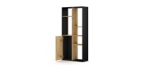 Étagère design JERICHO, 160 cm, 6 niches, design et moderne, coloris noir mat et chêne