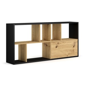 Étagère design JERICHO, 160 cm, 6 niches, design et moderne, coloris noir mat et chêne